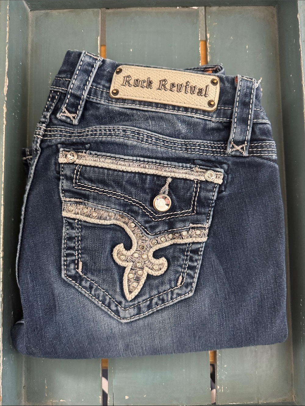 Rock Revival Women's Dark Indigo Embroidered Pocket Easy Bootcut Jeans